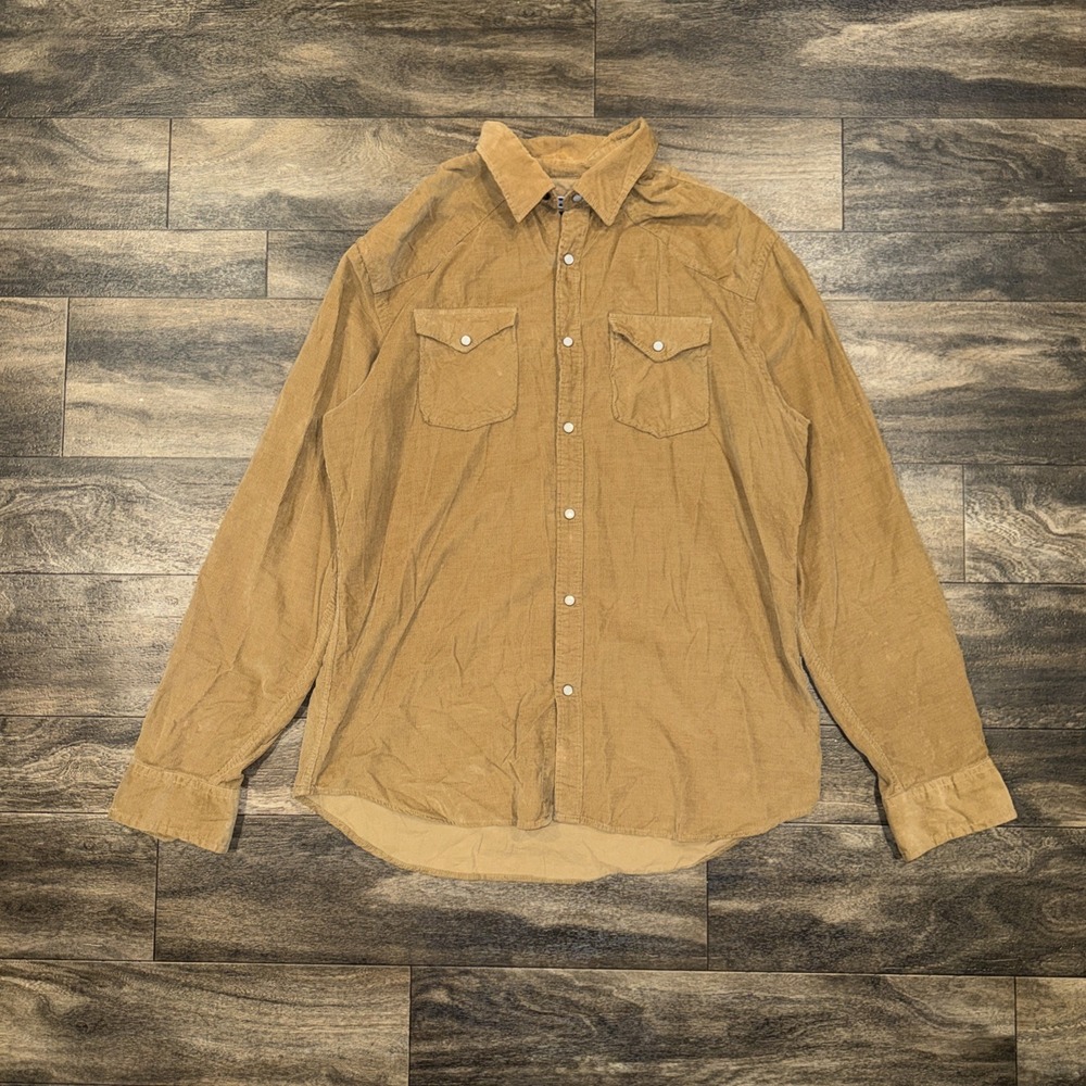 Old Navy Western Corduroy Shirt Men's Large Pearl Snap-Button Brown Cowboy Fit
